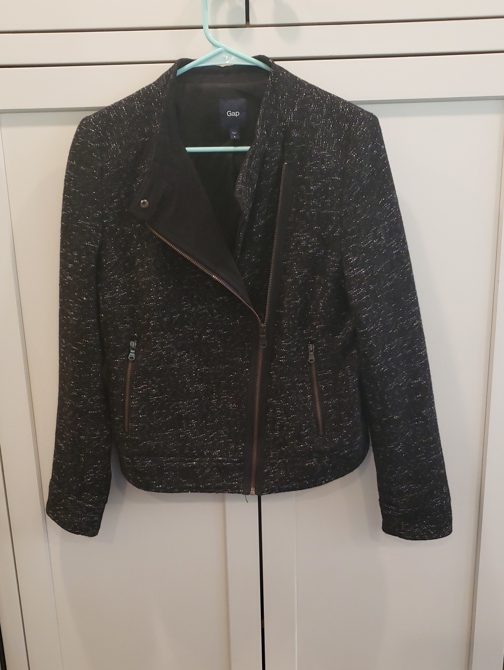 GAP Black Tweed Moto-Style Zip Blazer